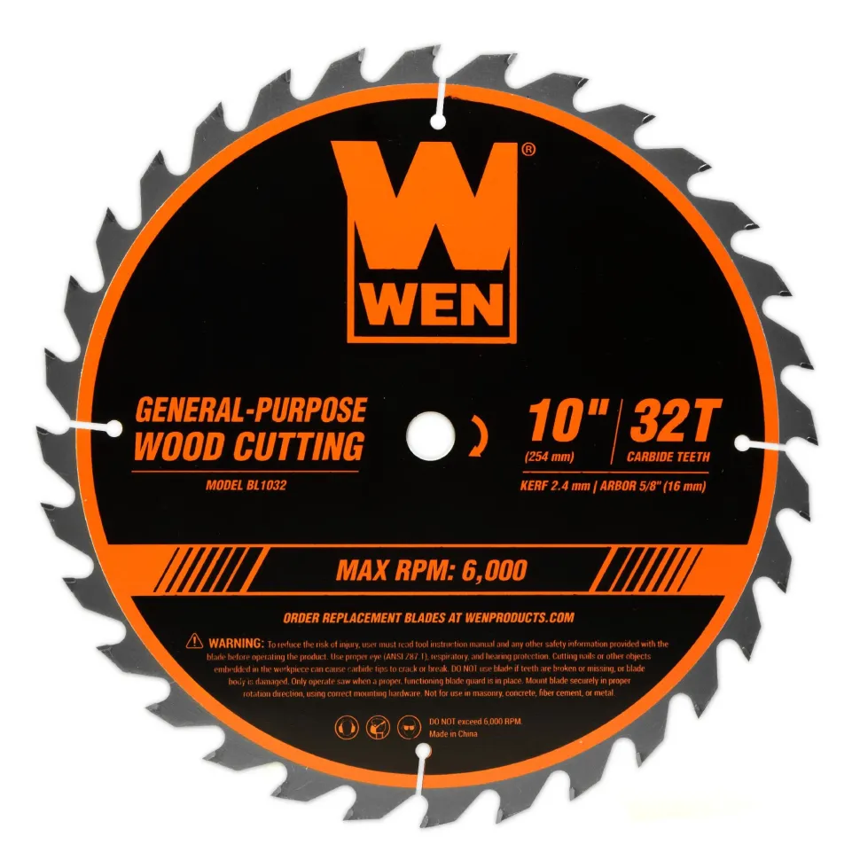 WEN BL1032-2 10-Inch 32-Tooth and 60-Tooth Carbide-Tipped Professional Woodworking Saw Blade Set, Two Pack