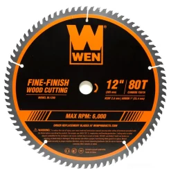 WEN BL1232-2 12-Inch 32-Tooth and 80-Tooth Carbide-Tipped Professional Woodworking Saw Blade Set, Two Pack