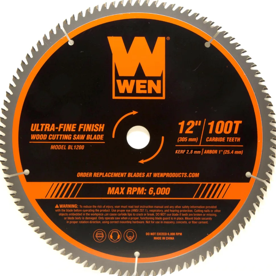 WEN BL1200 12-Inch 100-Tooth Carbide-Tipped Ultra-Fine Finish Professional Woodworking Saw Blade for Miter Saws and Table Saws