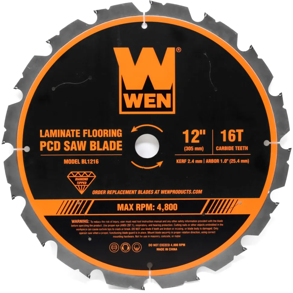 WEN BL1216 12-Inch 16-Tooth Diamond-Tipped (PCD) Professional Circular Saw Blade for Fiber Cement and Laminate Flooring