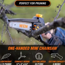 WEN 20752BT 2-In-1 20V Max Cordless Brushless Pole Saw and Mini Chainsaw (Tool Only – Battery and Charger Not Included)