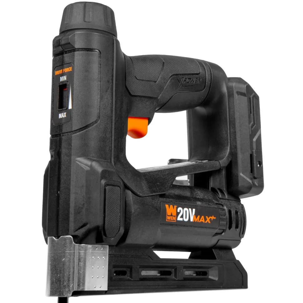 WEN 20538BT 20V Max Cordless 2-in-1 18-Gauge Brad Nailer and T50 Crown Stapler (Tool Only – Battery Not Included)