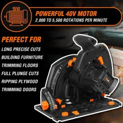 WEN 20691BT 20V Max 6.5-Inch Cordless Brushless Plunge Cut Variable Speed Track Saw (Tool Only – Batteries Not Included)