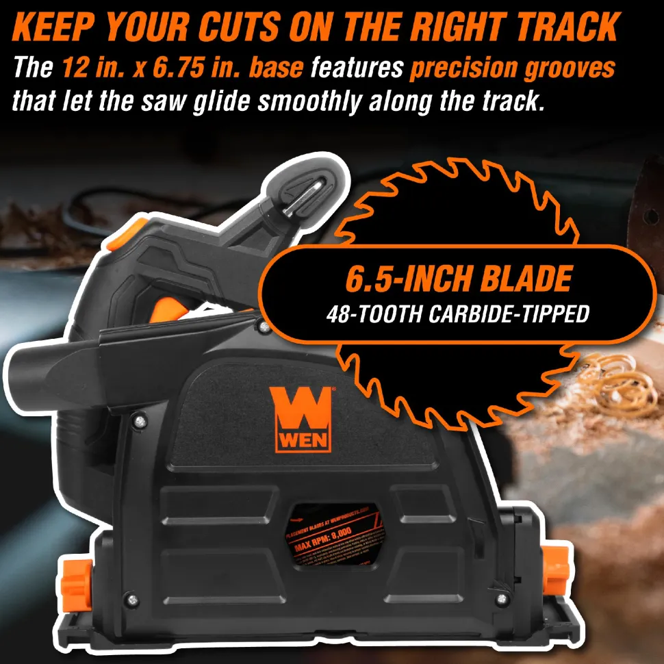 WEN 20691BT 20V Max 6.5-Inch Cordless Brushless Plunge Cut Variable Speed Track Saw (Tool Only – Batteries Not Included)
