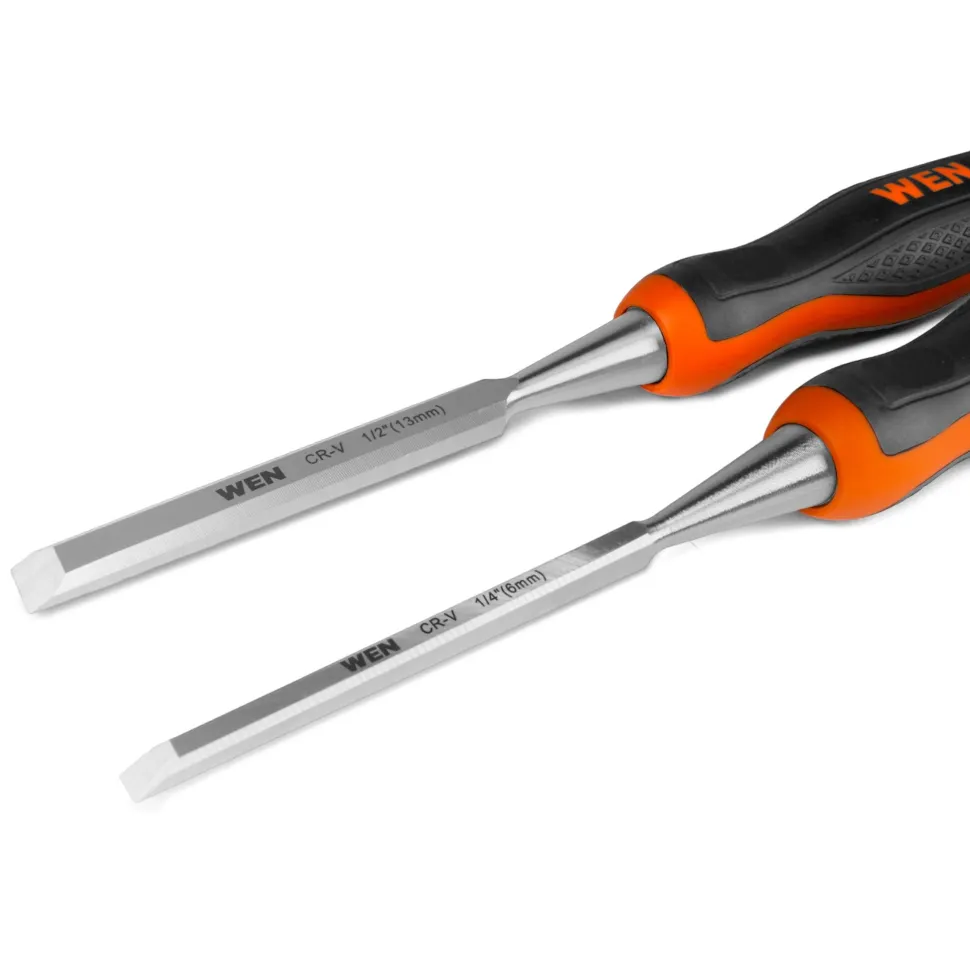WEN CH4010 Short Blade Wood Chisel Set with Heat-Treated Carbon Steel Blades, 4 Piece