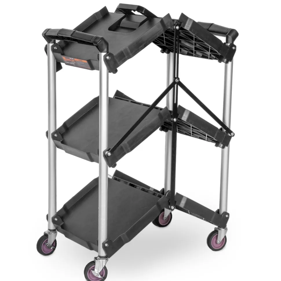 WEN 73065 Compact Foldable Service Utility Cart, Three Tier with 165-Pound Capacity