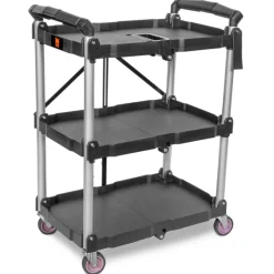 WEN 73065 Compact Foldable Service Utility Cart, Three Tier with 165-Pound Capacity