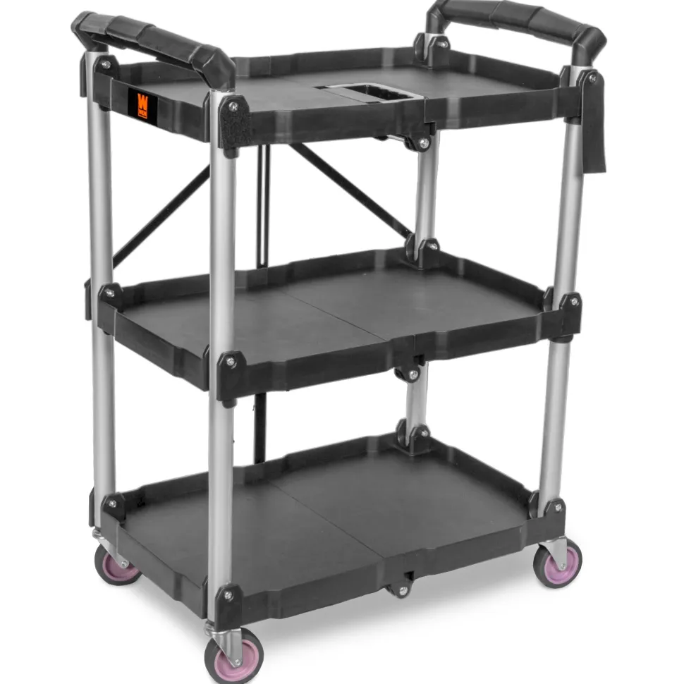 WEN 73065 Compact Foldable Service Utility Cart, Three Tier with 165-Pound Capacity