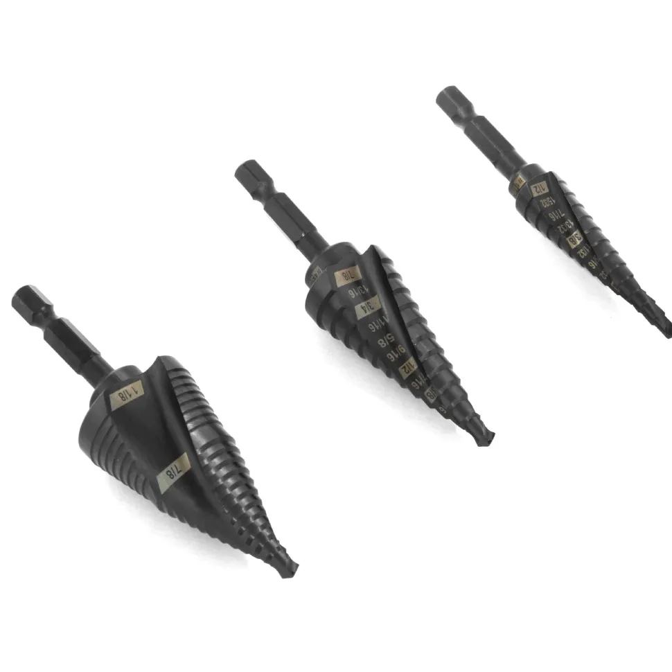WEN DB149X 3-Piece Impact-Duty Titanium Step Drill Bit Set with #1, #4, and #9 Step Drill Bits