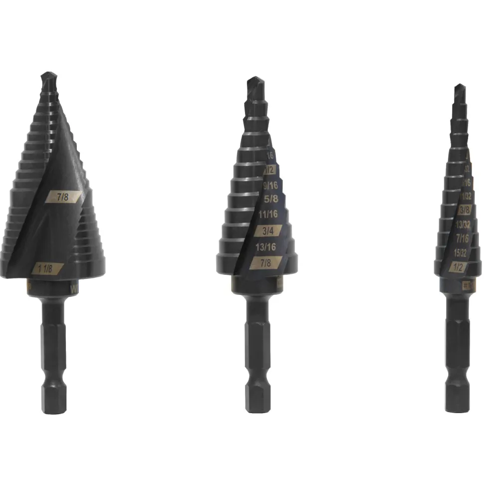 WEN DB149X 3-Piece Impact-Duty Titanium Step Drill Bit Set with #1, #4, and #9 Step Drill Bits