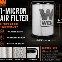 WEN DC1300-AF1 1-Micron Canister Filter Cartridge with Cleaning Paddles for Woodworking Dust Collectors