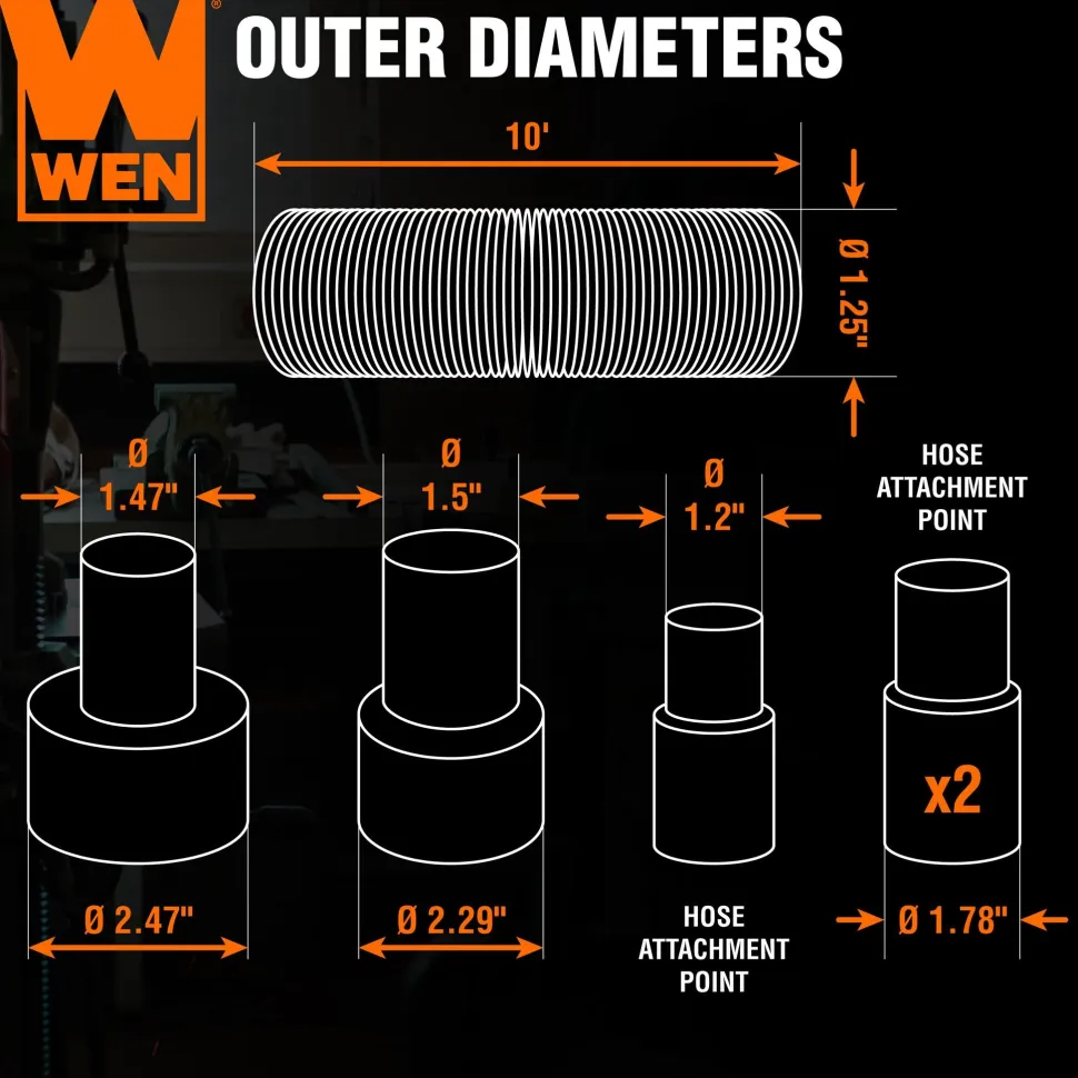 WEN DCA023 1.25-Inch by 10-Foot Dust Hose Kit with Fittings and Reducers