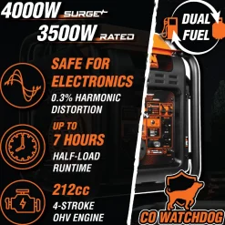 WEN DF402iX RV-Ready 4000-Watt Dual Fuel Open Frame Inverter Generator with CO Shutdown Sensor