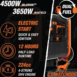 WEN DG4500iX 4500-Watt RV and Transfer-Switch-Ready Dual Fuel Open Frame Inverter Generator with Electric Start and CO Watchdog
