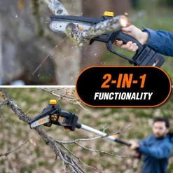 WEN 20752 2-In-1 20V Max Cordless Brushless Pole Saw and Mini Chainsaw with 4.0Ah Battery and Charger