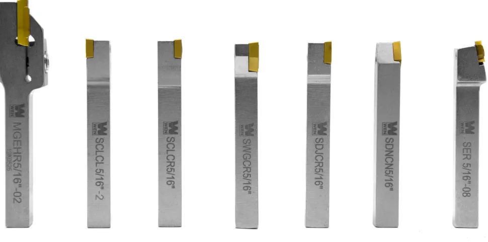 WEN MLA007 Premium 5/16-Inch Nickel-Plated Indexable Carbide-Tipped Metal Lathe Tool Bits, 7-Piece Set with Storage Case