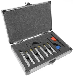 WEN MLA007 Premium 5/16-Inch Nickel-Plated Indexable Carbide-Tipped Metal Lathe Tool Bits, 7-Piece Set with Storage Case