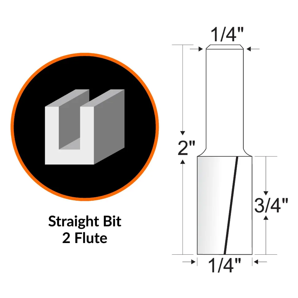 WEN RB101FF 1/4 in. Straight 2-Flute Carbide-Tipped Router Bit with 1/4 in. Shank and 3/4 in. Cutting Length
