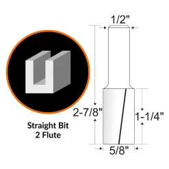 WEN RB110FF 5/8 in. Straight 2-Flute Carbide-Tipped Router Bit with 1/2 in. Shank