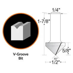 WEN RB302VG 1/2 in. V-Groove Carbide-Tipped Router Bit with 1/4 in. Shank and 5/8 in. Cutting Length