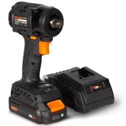 WEN 20108 20V Max Brushless Cordless Compact 1/2-Inch Impact Wrench with SmartStop, 2.0 Ah Lithium-Ion Battery and Charger