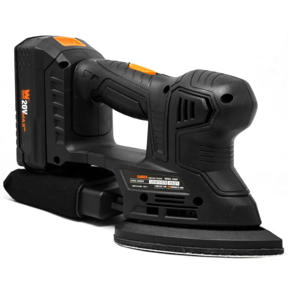 WEN 20401 20V Max Cordless Detailing Palm Sander with 2.0 Ah Lithium-Ion Battery and Charger
