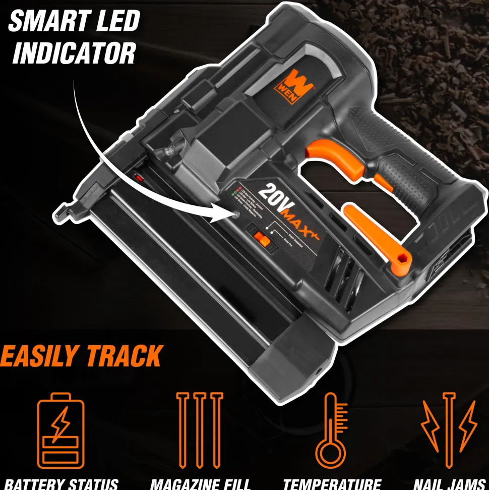 WEN 20512 20V Max Cordless 18-Gauge Brad Nailer with 2.0Ah Battery and Charger