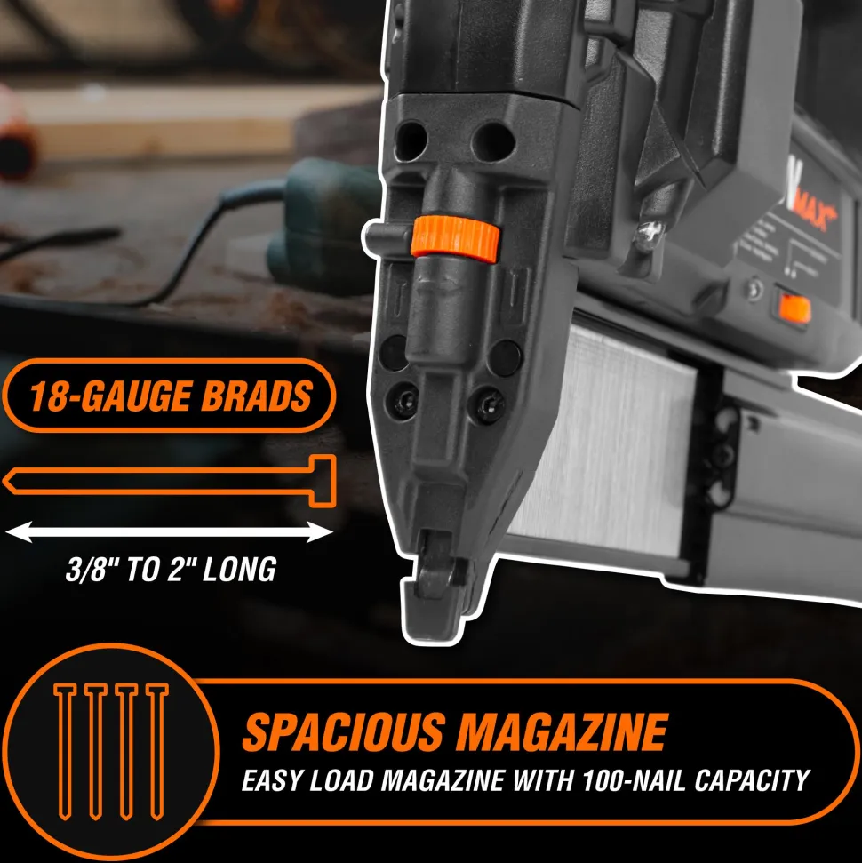 WEN 20512 20V Max Cordless 18-Gauge Brad Nailer with 2.0Ah Battery and Charger