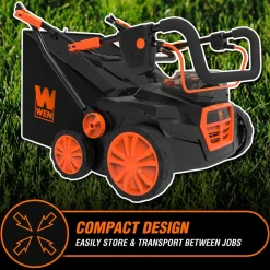 WEN 20716 20V Max Cordless 15-Inch 2-in-1 Brushless Electric Dethatcher and Scarifier with Collection Bag
