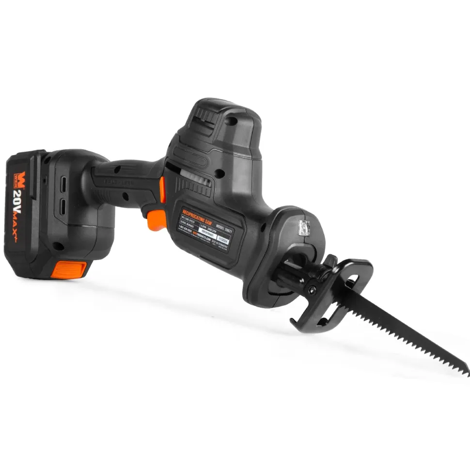 WEN 20631 20V Max Cordless Reciprocating Saw, Brushless Compact One-Handed Design with 4.0 Ah Lithium-Ion Battery and Charger