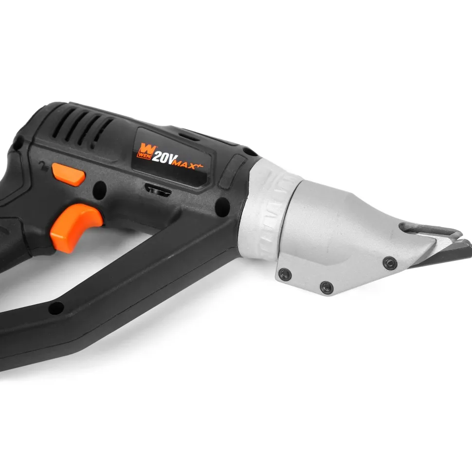 WEN 20314 20V Max Cordless Variable Speed Swivel Head Electric Metal Shear with 2Ah Lithium Ion Battery and Charger