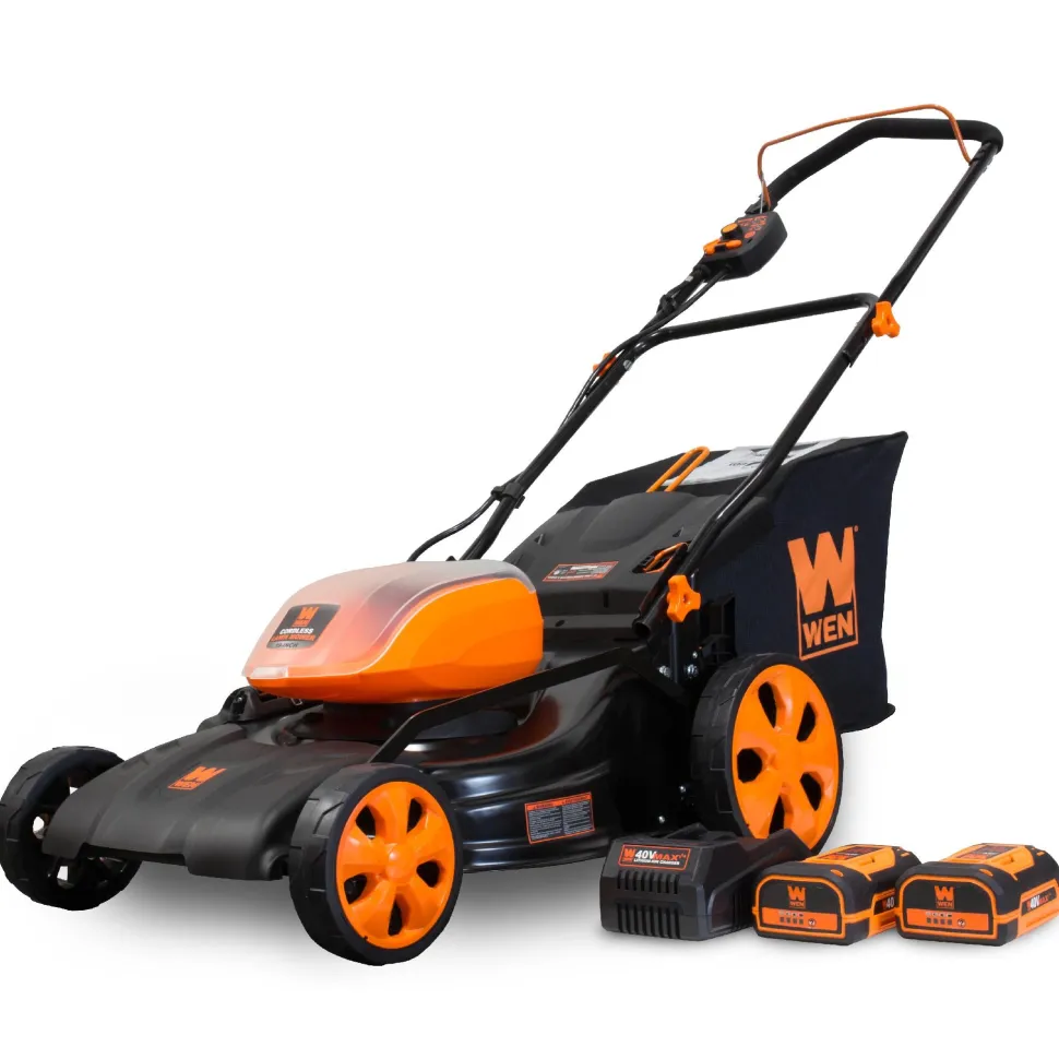 WEN 40439 40V Max Lithium Ion 19-Inch Cordless 3-in-1 Lawn Mower with Two Batteries, 16-Gallon Bag and Charger