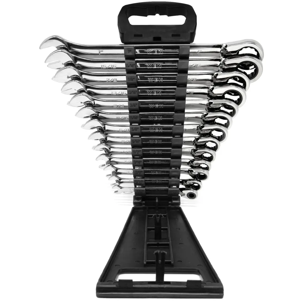 WEN WR132 13-Piece Professional-Grade Reversible Ratcheting SAE Combination Wrench Set with Storage Rack